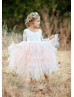 Ivory Lace Blush Pink Tulle Ruffle Flower Girl Dress Easter Dress